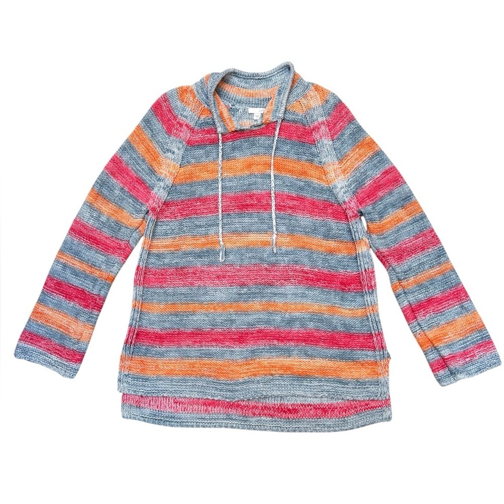 J. Jill Striped Tunic Sweater Linen Cotton Knit Beachy Casual Blue Size Large - Picture 5 of 15